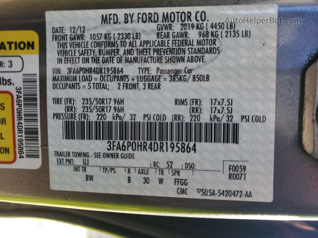 2013 Ford Fusion Se vin: 3FA6P0HR4DR195864