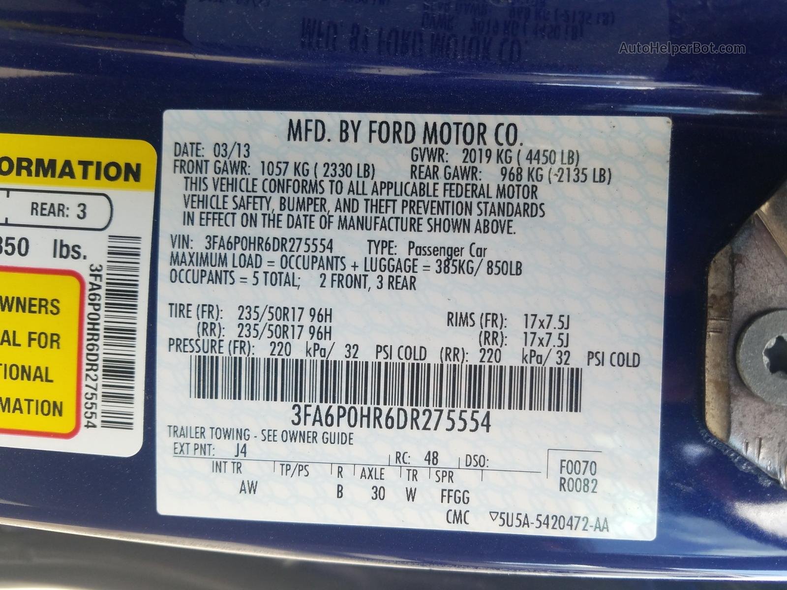 2013 Ford Fusion Se Blue vin: 3FA6P0HR6DR275554