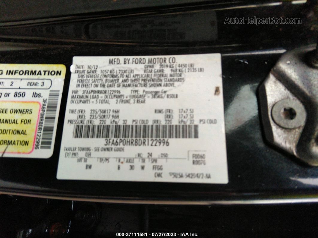 2013 Ford Fusion Se Черный vin: 3FA6P0HR8DR122996