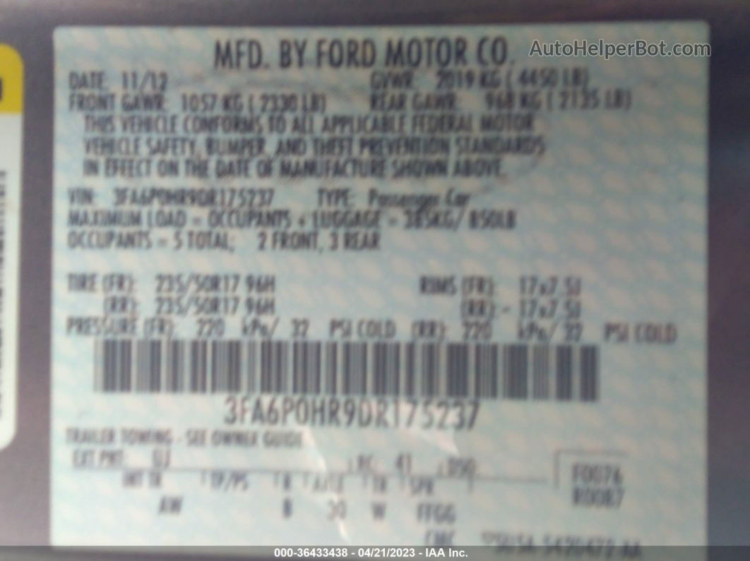 2013 Ford Fusion Se Gray vin: 3FA6P0HR9DR175237