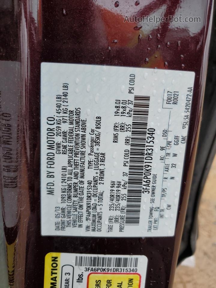 2013 Ford Fusion Titanium Burgundy vin: 3FA6P0K91DR315340