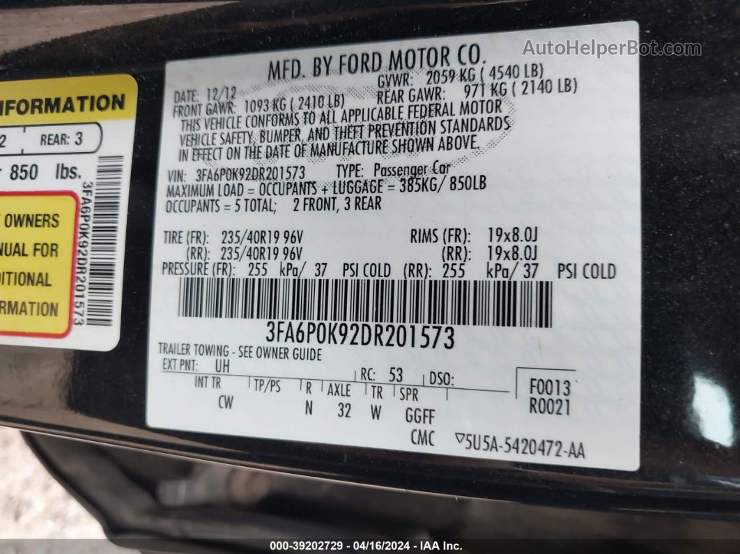 2013 Ford Fusion Titanium Black vin: 3FA6P0K92DR201573