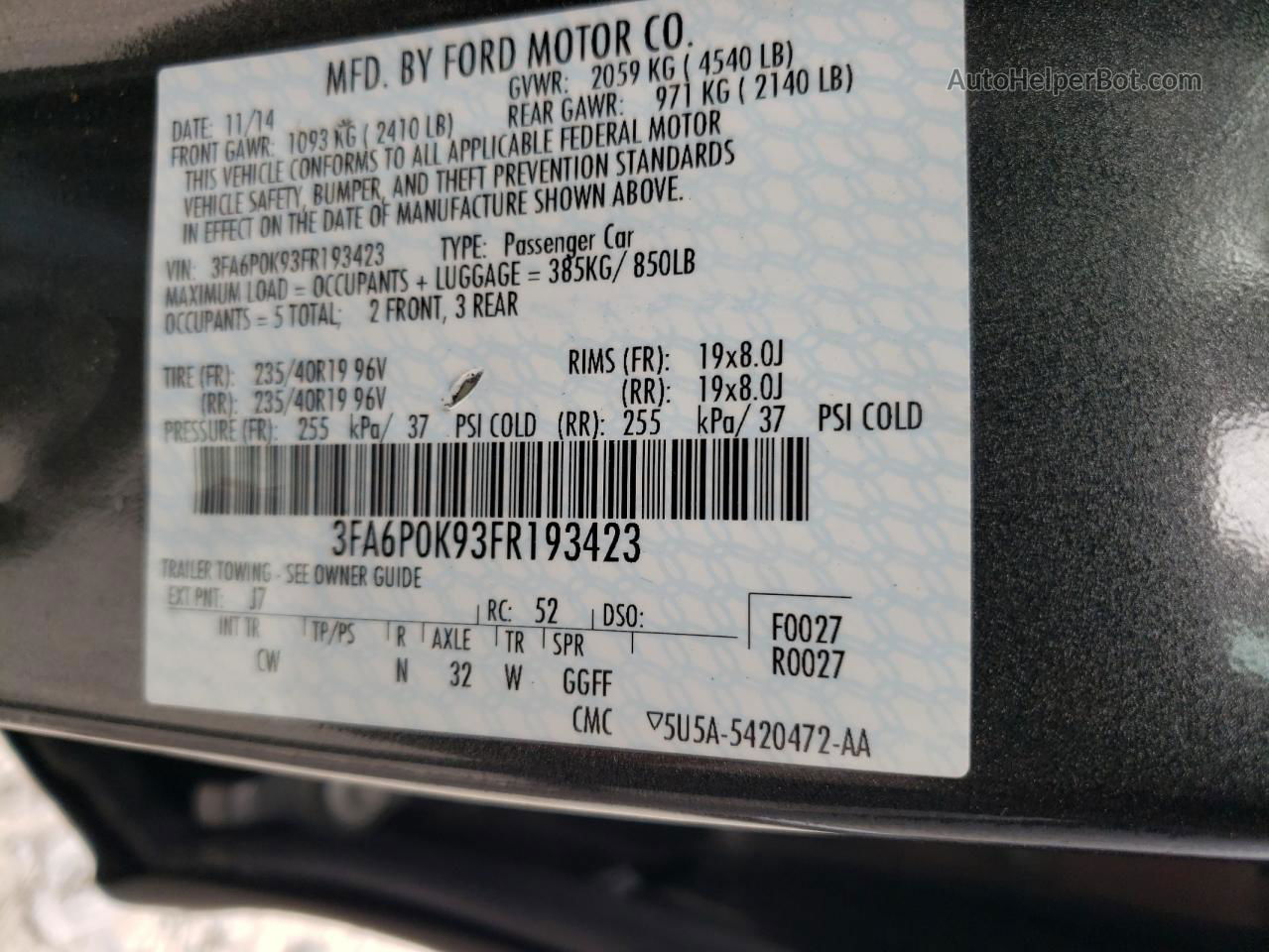 2015 Ford Fusion Titanium Gray vin: 3FA6P0K93FR193423