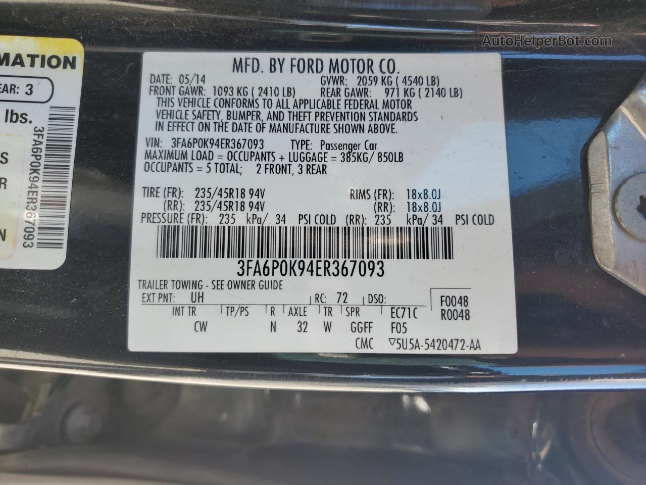 2014 Ford Fusion Titanium Black vin: 3FA6P0K94ER367093