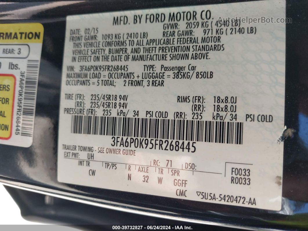 2015 Ford Fusion Titanium Черный vin: 3FA6P0K95FR268445