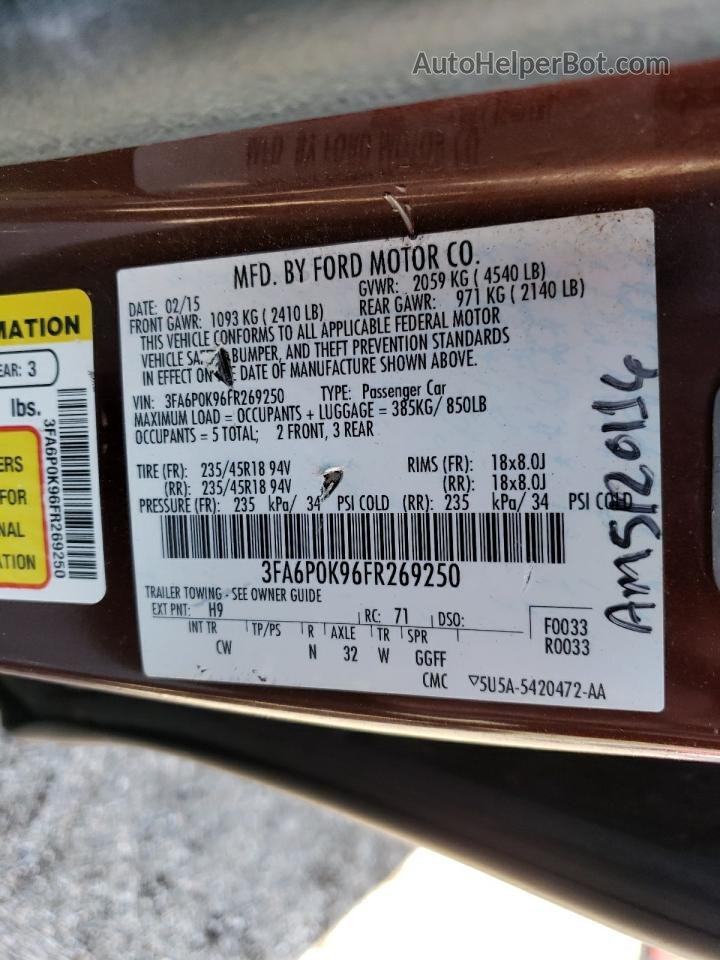 2015 Ford Fusion Titanium Бордовый vin: 3FA6P0K96FR269250