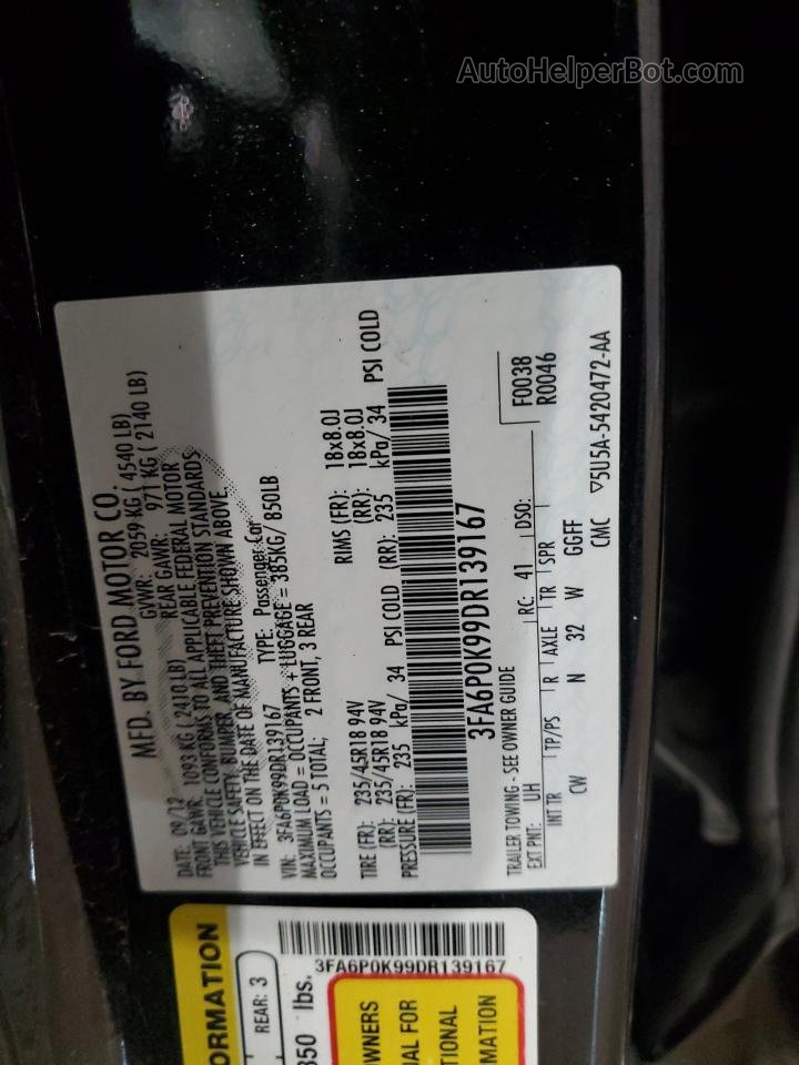 2013 Ford Fusion Titanium Черный vin: 3FA6P0K99DR139167