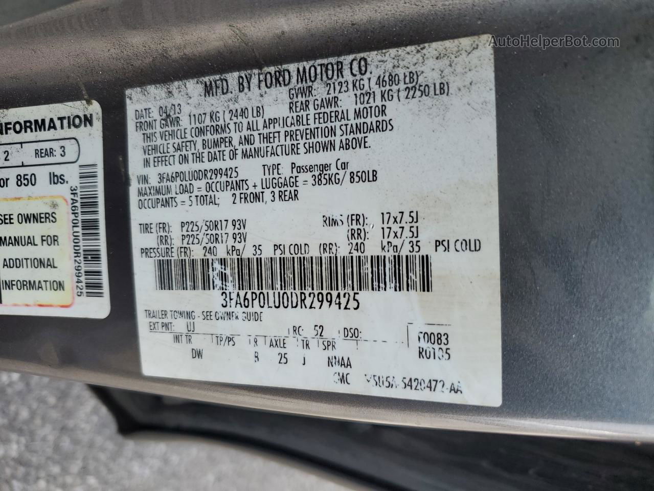 2013 Ford Fusion Se Hybrid Gray vin: 3FA6P0LU0DR299425