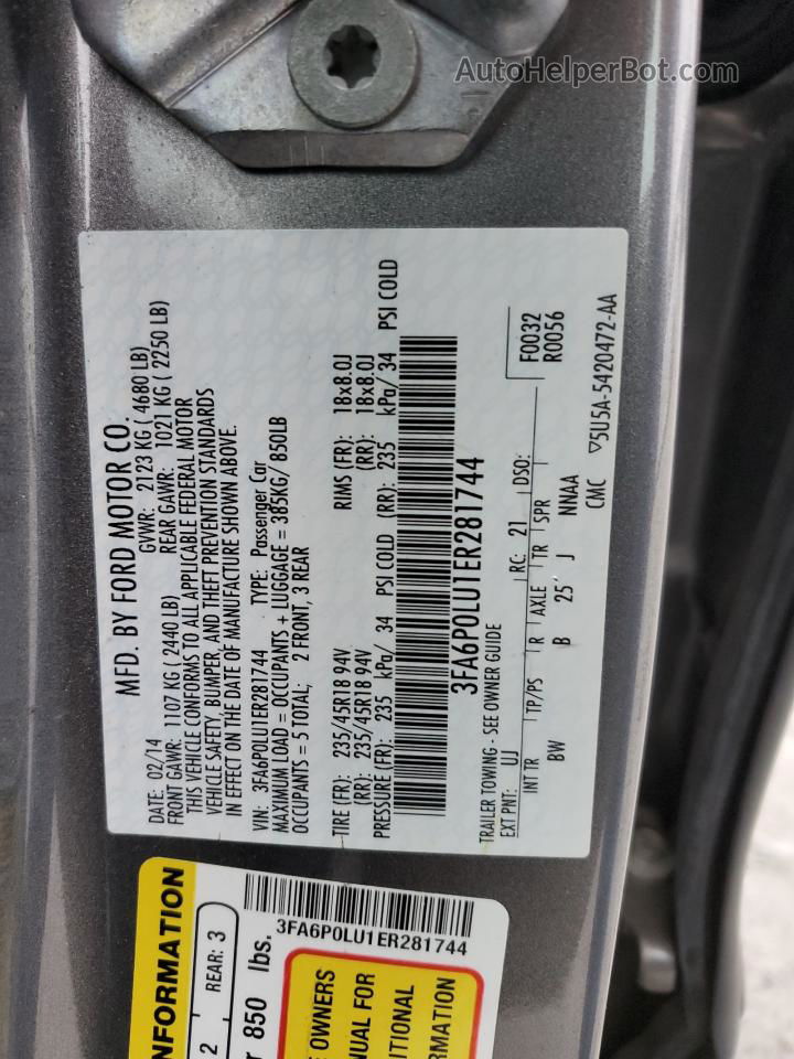 2014 Ford Fusion Se Hybrid Charcoal vin: 3FA6P0LU1ER281744