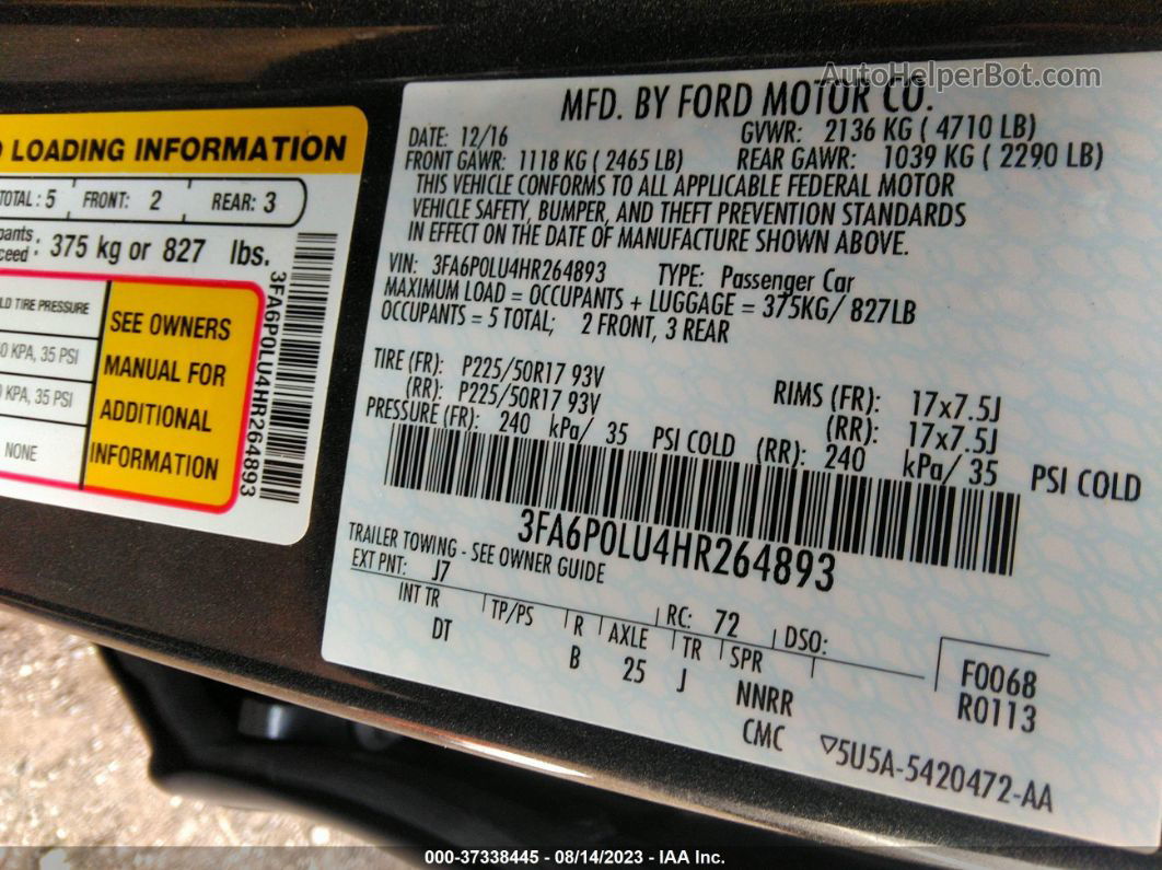 2017 Ford Fusion Hybrid Se Gray vin: 3FA6P0LU4HR264893