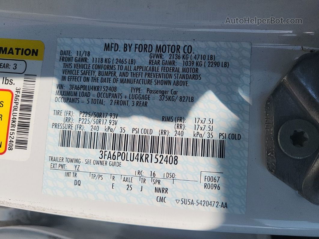 2019 Ford Fusion Hybrid Se Unknown vin: 3FA6P0LU4KR152408