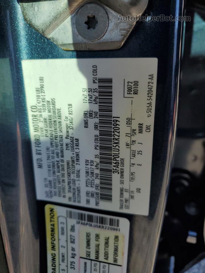 2019 Ford Fusion Se Синий vin: 3FA6P0LU5KR220991