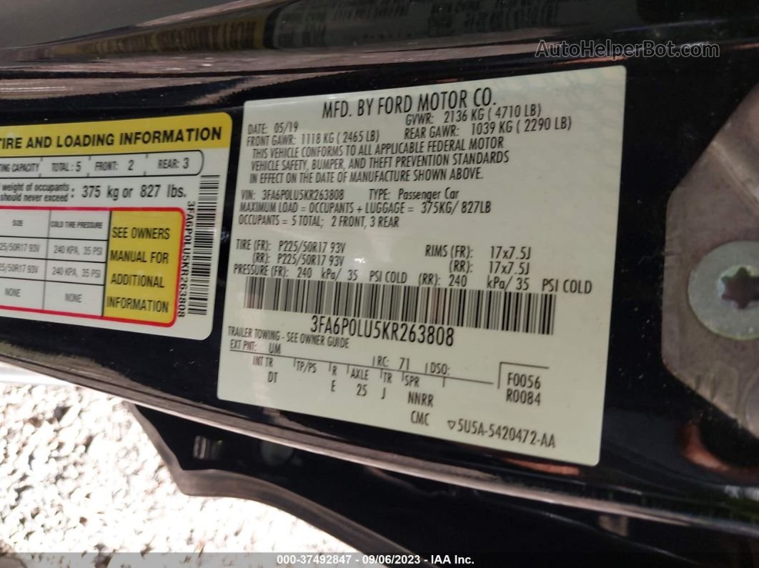 2019 Ford Fusion Hybrid Se Black vin: 3FA6P0LU5KR263808