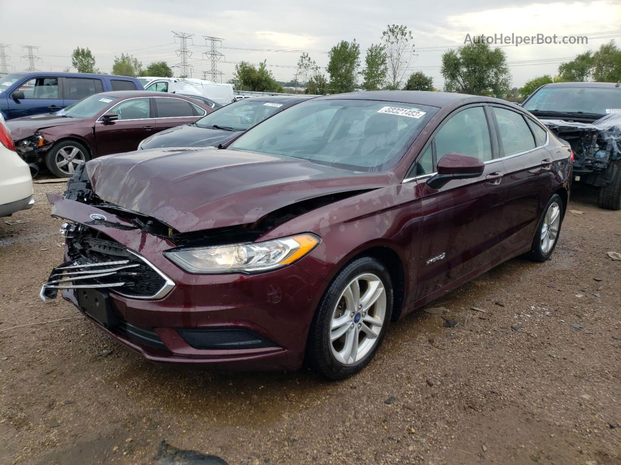 2018 Ford Fusion Se Hybrid Maroon vin: 3FA6P0LU6JR107839