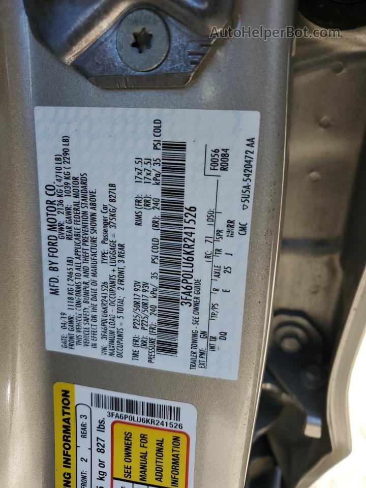 2019 Ford Fusion Se Золотой vin: 3FA6P0LU6KR241526