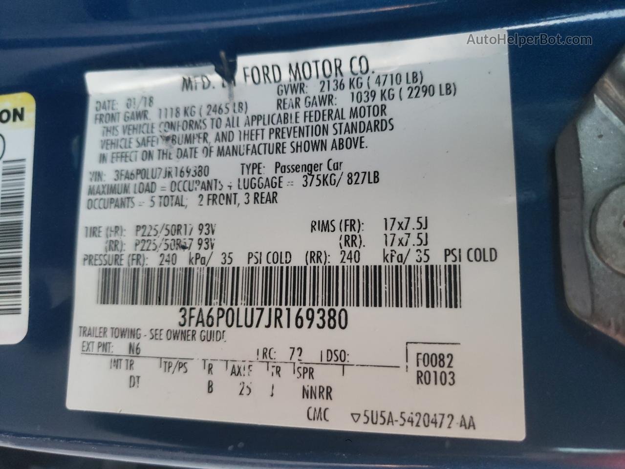 2018 Ford Fusion Se Hybrid Синий vin: 3FA6P0LU7JR169380