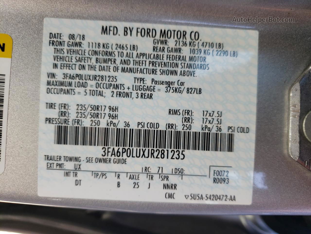 2018 Ford Fusion Se Hybrid Silver vin: 3FA6P0LUXJR281235