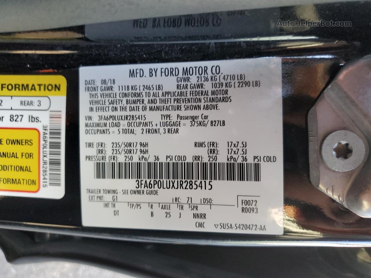 2018 Ford Fusion Se Hybrid Черный vin: 3FA6P0LUXJR285415