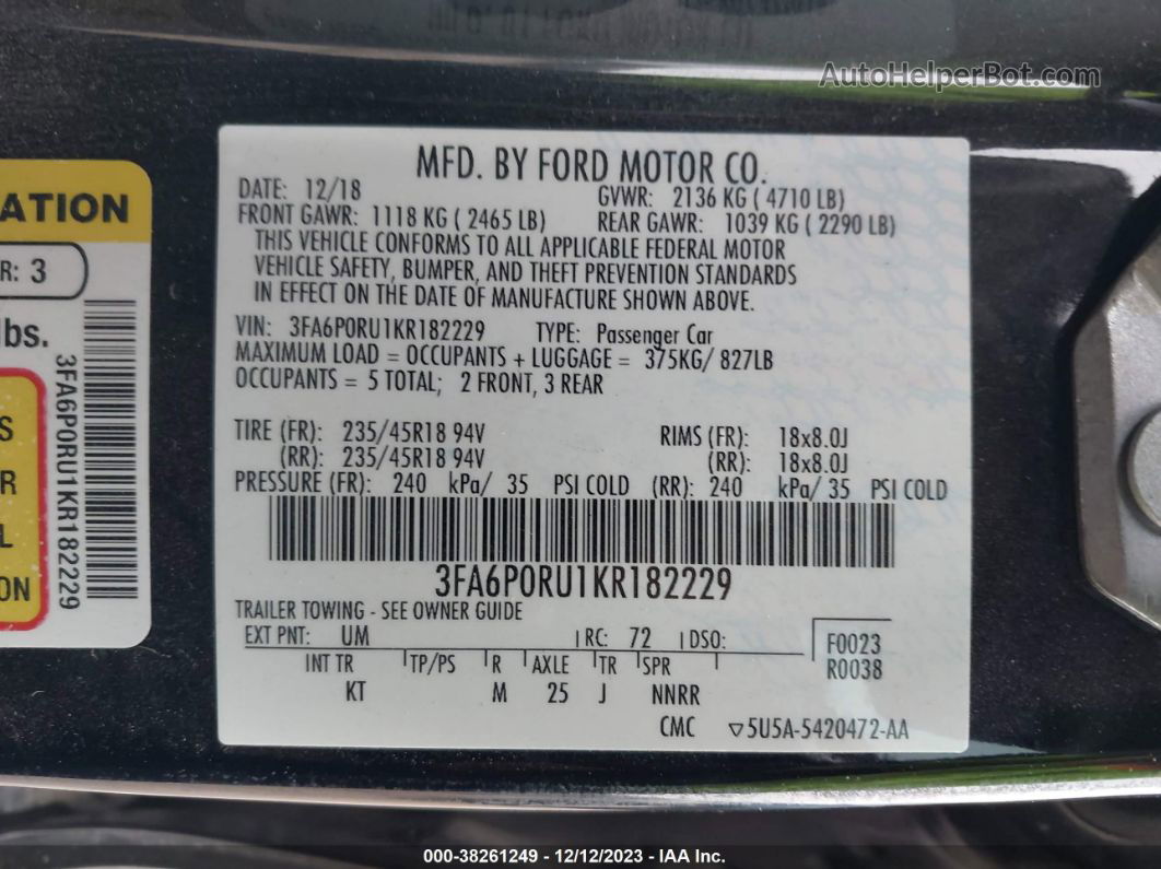 2019 Ford Fusion Hybrid Titanium Black vin: 3FA6P0RU1KR182229