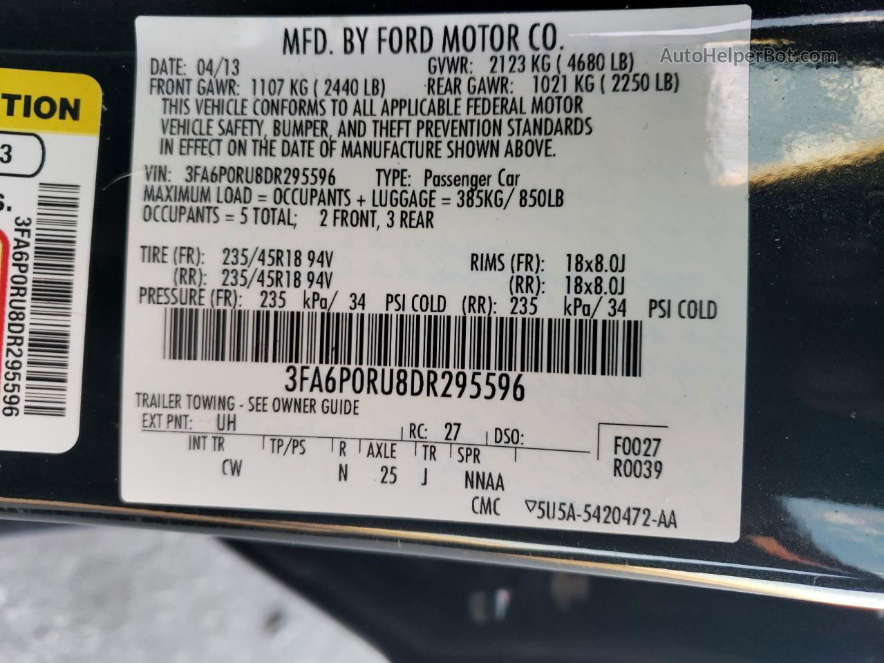 2013 Ford Fusion Titanium Hev Черный vin: 3FA6P0RU8DR295596