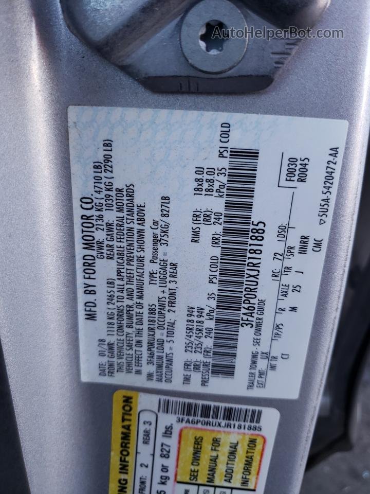 2018 Ford Fusion Titanium/platinum Hev Серебряный vin: 3FA6P0RUXJR181885