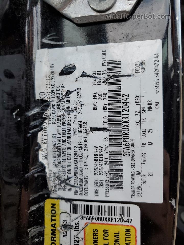 2019 Ford Fusion Titanium Черный vin: 3FA6P0RUXKR120442