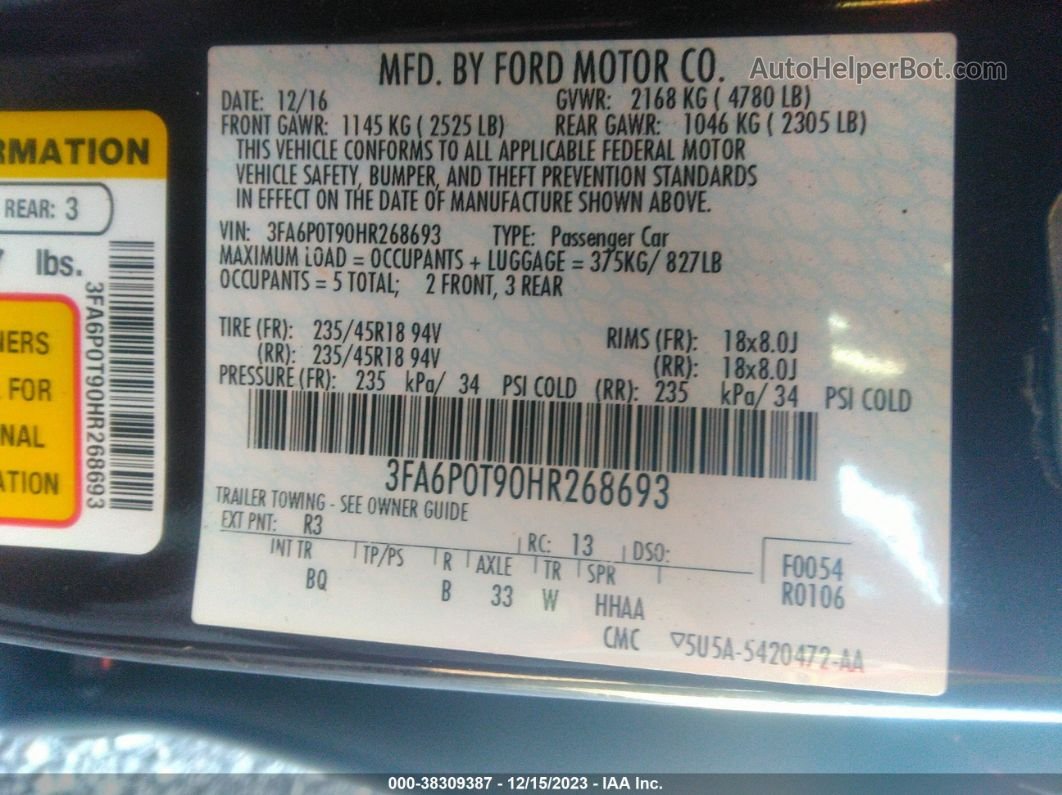 2017 Ford Fusion Se Maroon vin: 3FA6P0T90HR268693