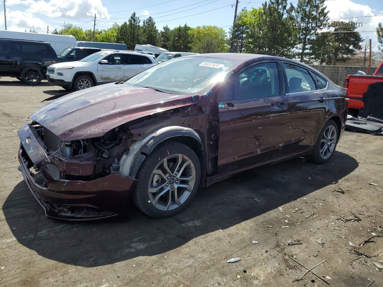 2017 Ford Fusion Se Maroon vin: 3FA6P0T90HR398439