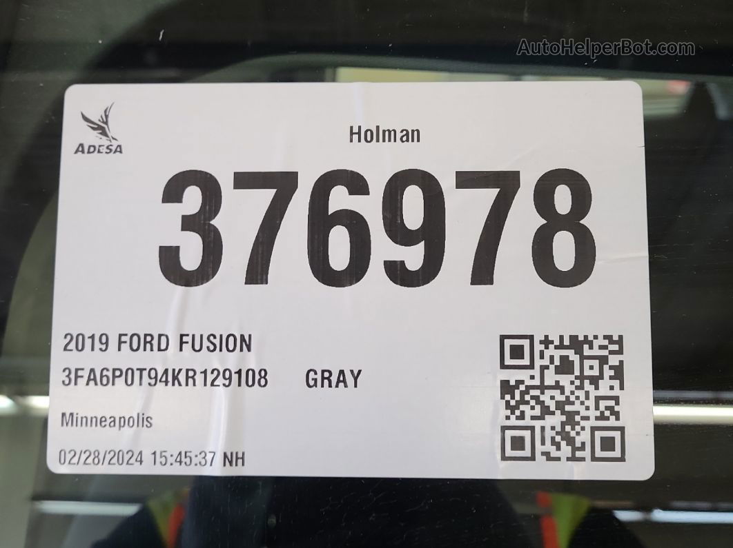 2019 Ford Fusion Se vin: 3FA6P0T94KR129108