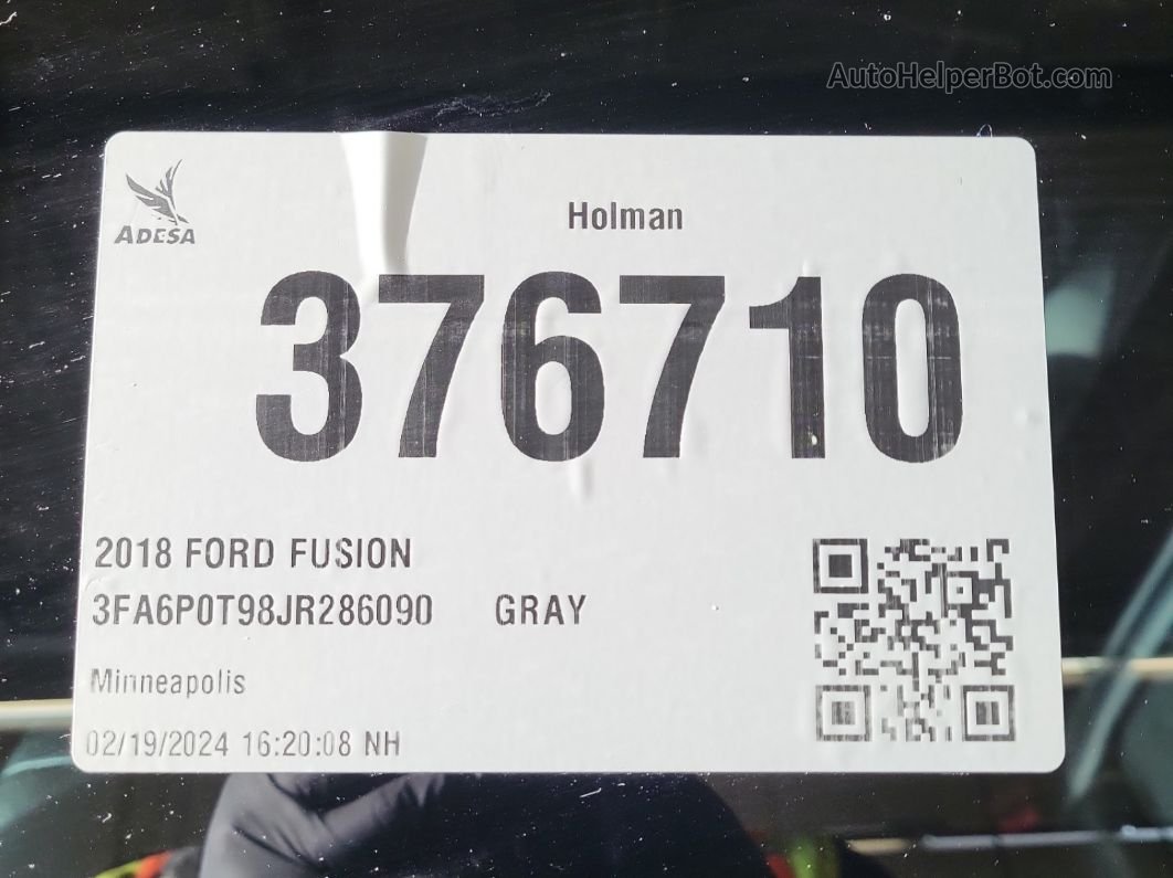 2018 Ford Fusion Se vin: 3FA6P0T98JR286090