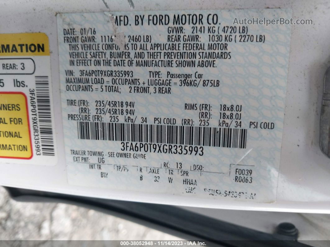 2016 Ford Fusion Se Белый vin: 3FA6P0T9XGR335993