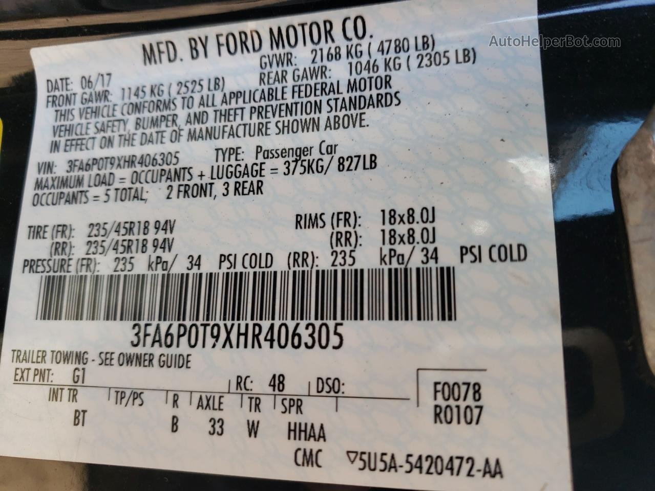 2017 Ford Fusion Se Черный vin: 3FA6P0T9XHR406305
