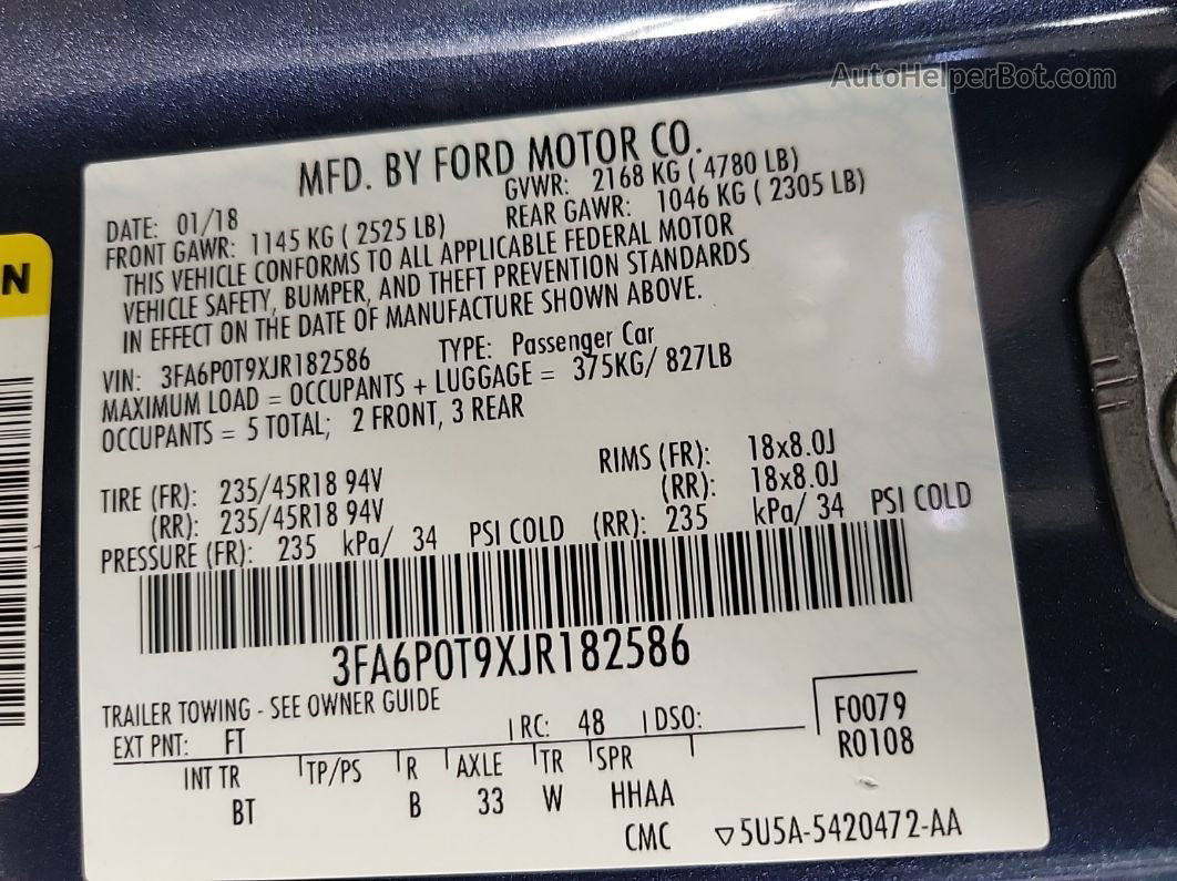 2018 Ford Fusion Se Unknown vin: 3FA6P0T9XJR182586