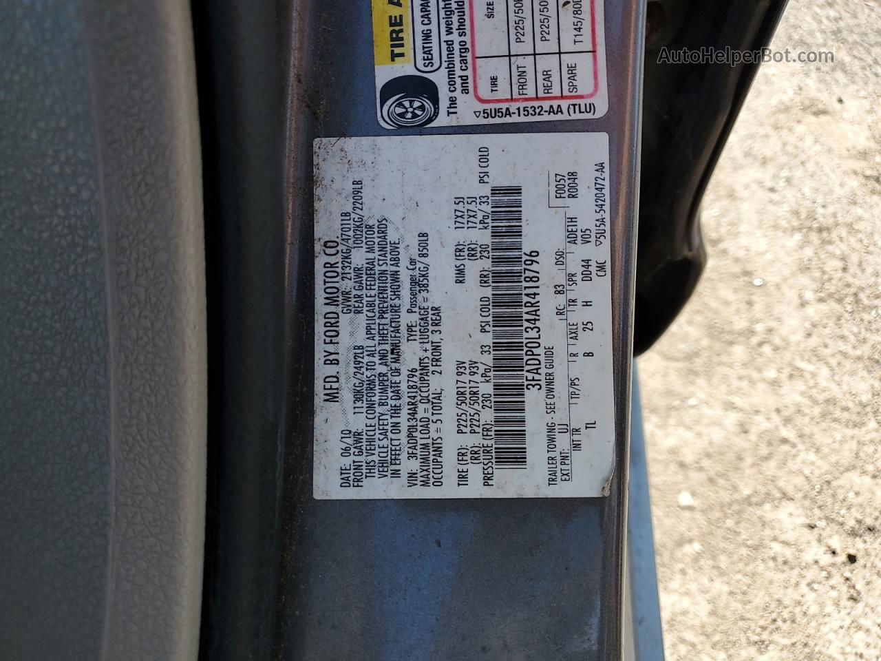 2010 Ford Fusion Hybrid Gray vin: 3FADP0L34AR418796