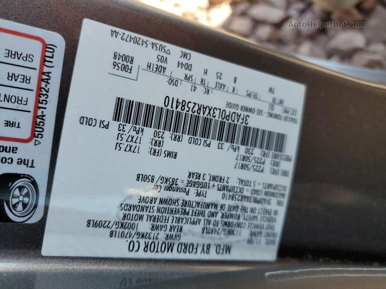 2010 Ford Fusion Hybrid Charcoal vin: 3FADP0L3XAR258410