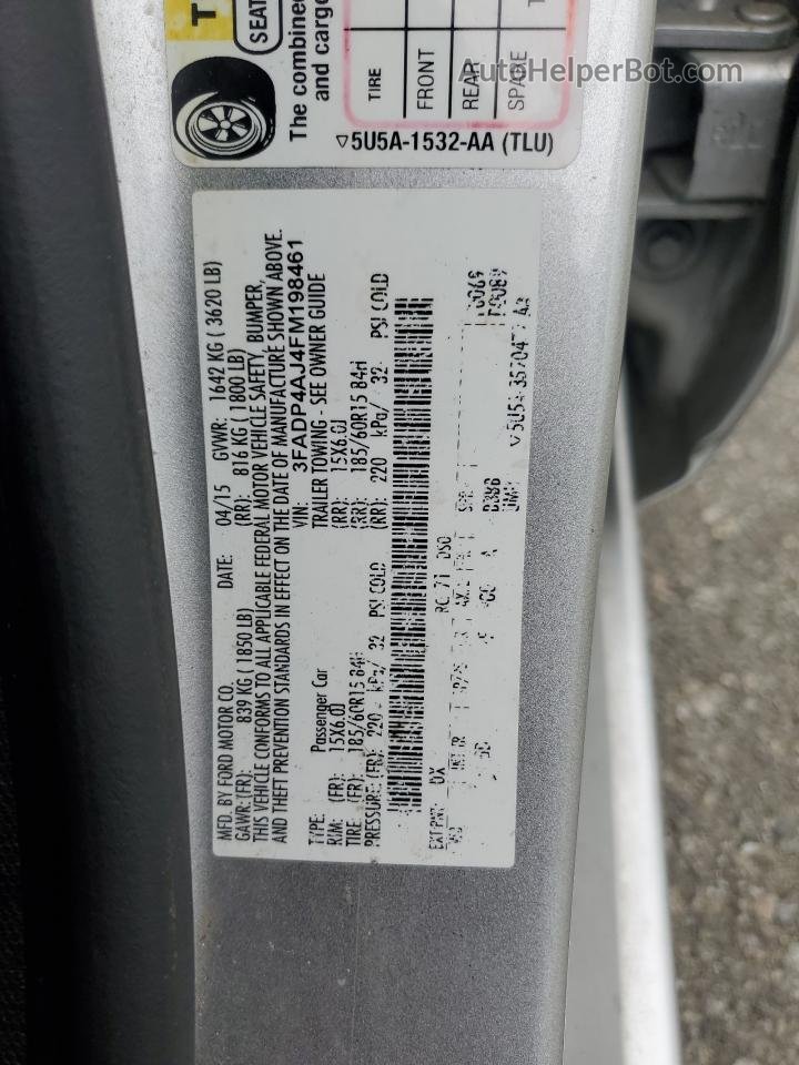 2015 Ford Fiesta S Silver vin: 3FADP4AJ4FM198461