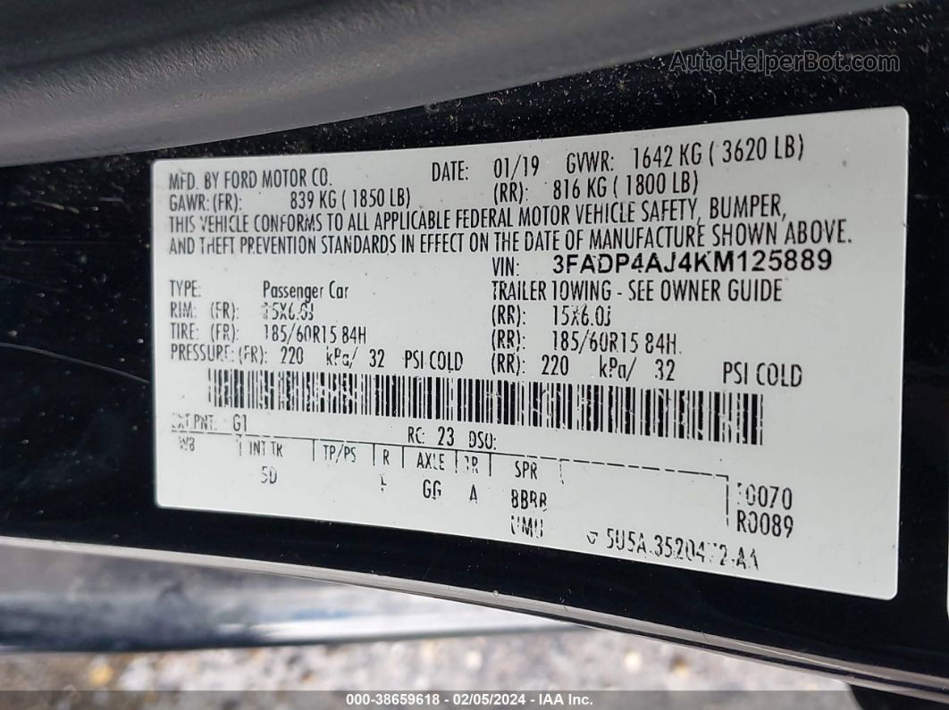 2019 Ford Fiesta S Black vin: 3FADP4AJ4KM125889