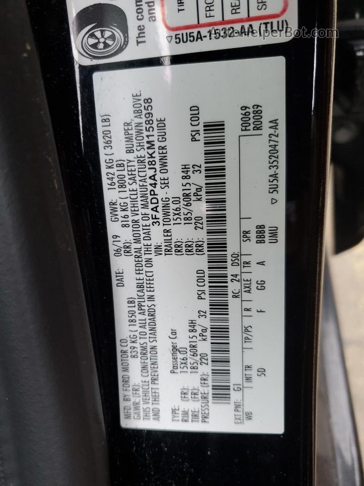 2019 Ford Fiesta S Черный vin: 3FADP4AJ8KM158958