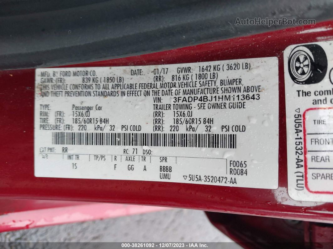 2017 Ford Fiesta Se Красный vin: 3FADP4BJ1HM113643