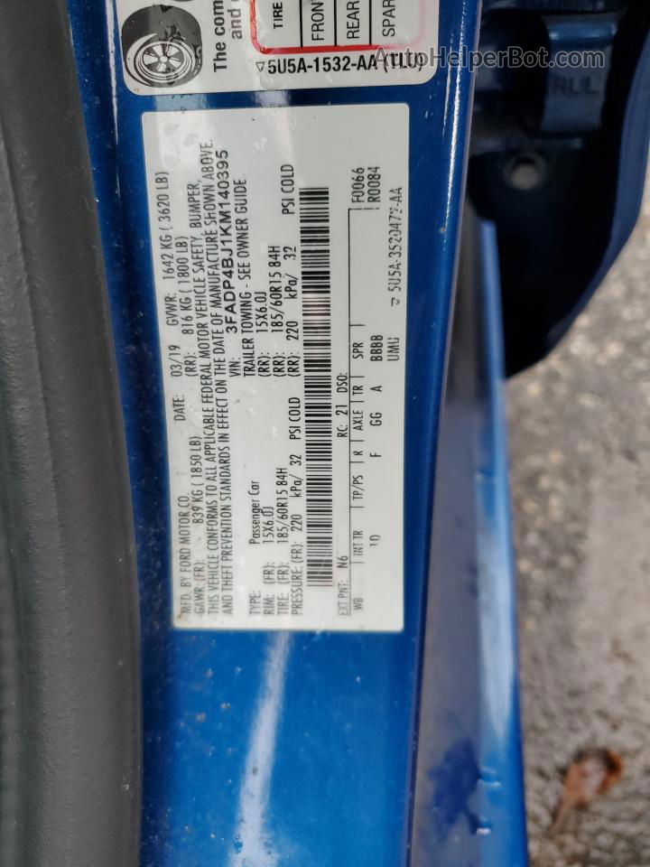 2019 Ford Fiesta Se Blue vin: 3FADP4BJ1KM140395