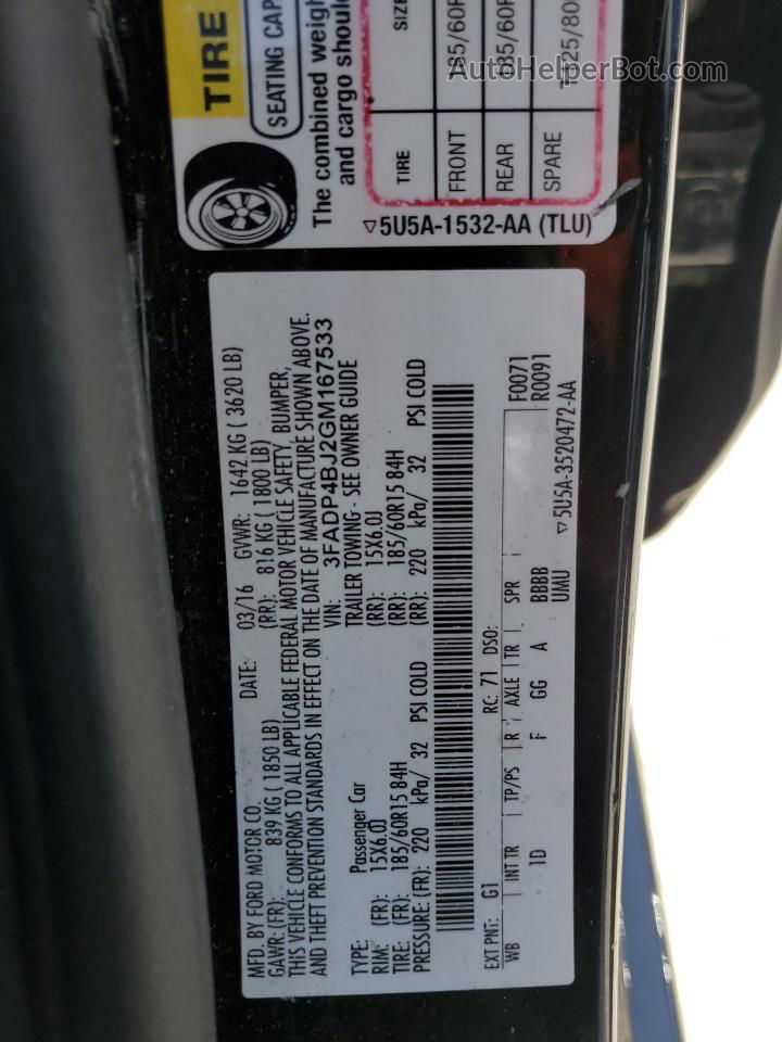 2016 Ford Fiesta Se Black vin: 3FADP4BJ2GM167533