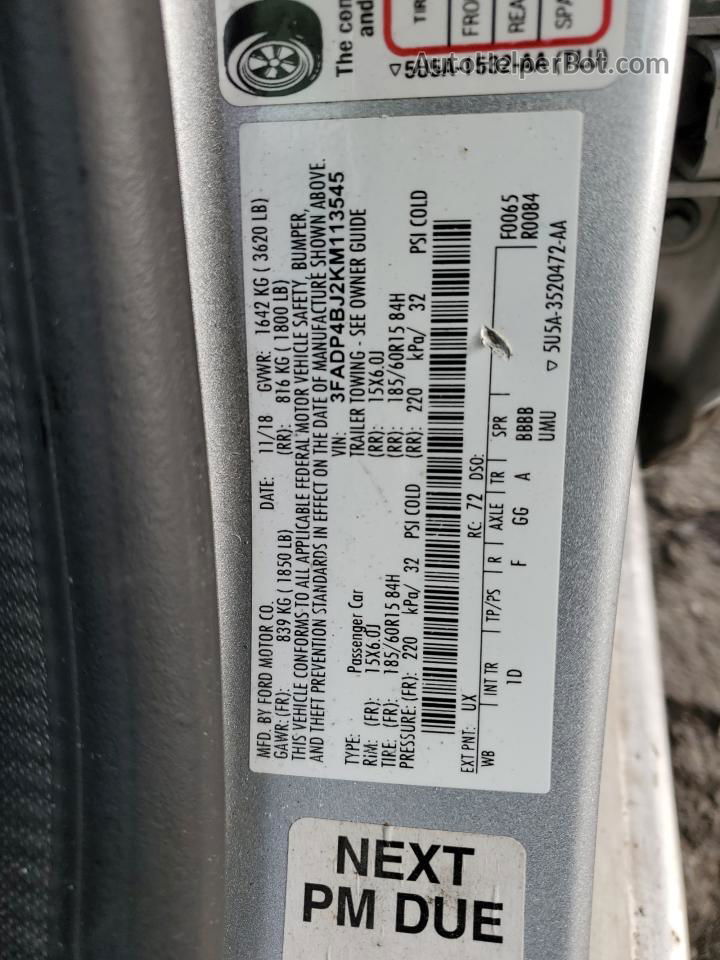 2019 Ford Fiesta Se Серый vin: 3FADP4BJ2KM113545