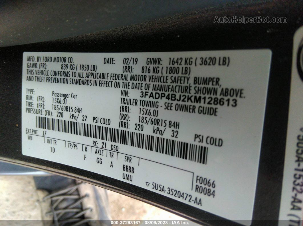 2019 Ford Fiesta Se Gray vin: 3FADP4BJ2KM128613