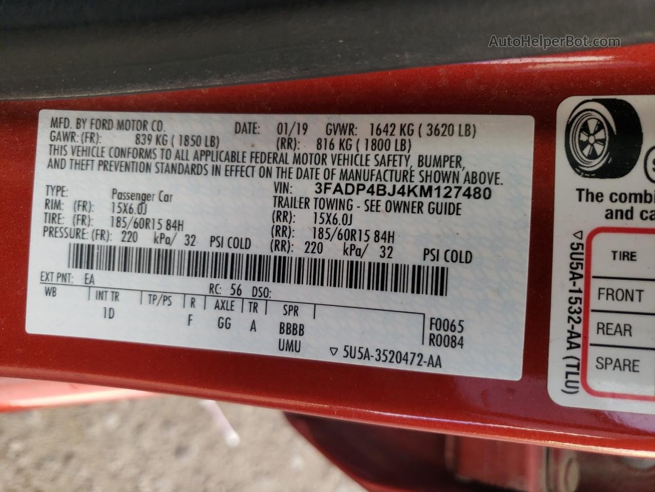 2019 Ford Fiesta Se Red vin: 3FADP4BJ4KM127480