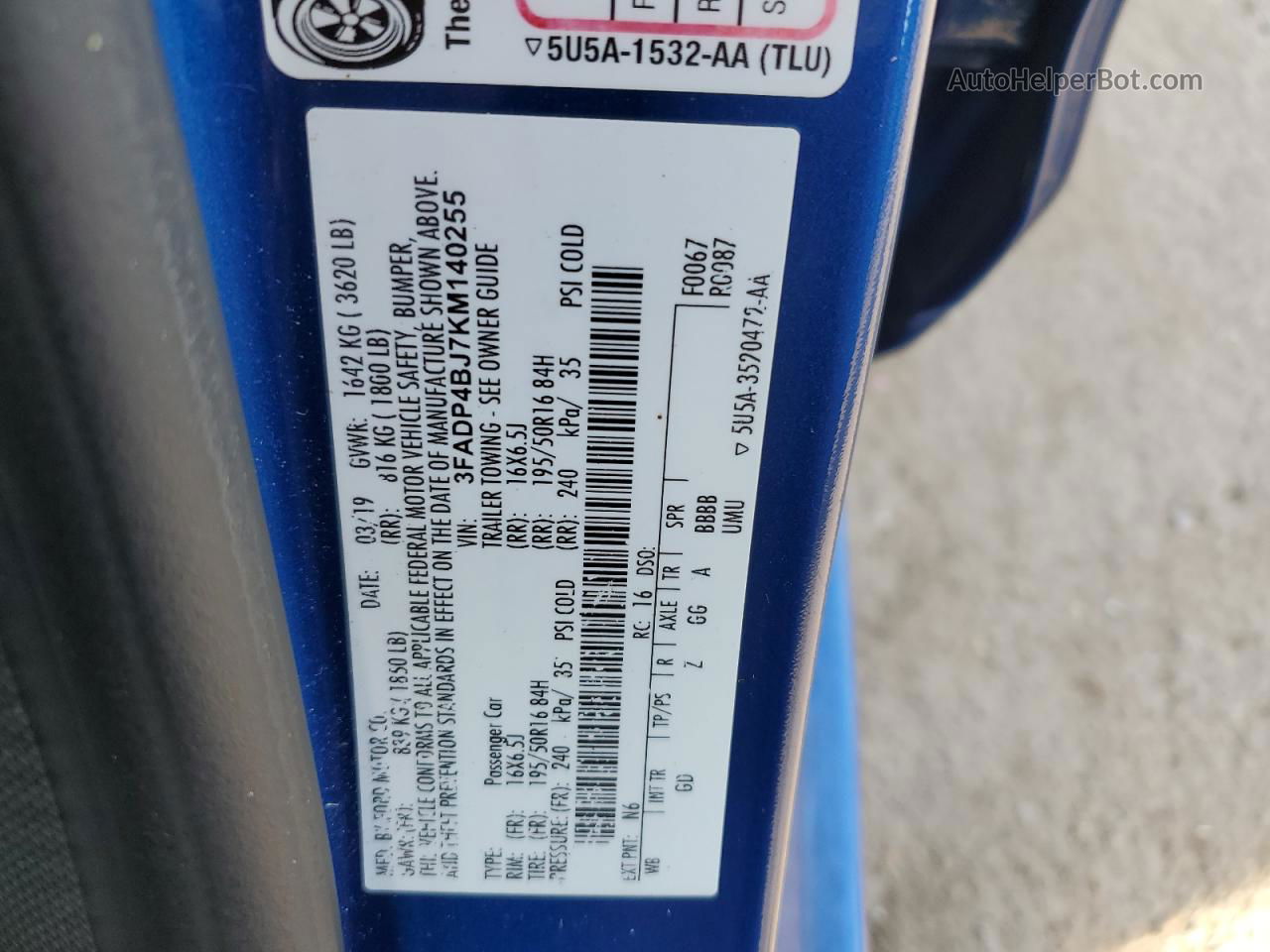 2019 Ford Fiesta Se Синий vin: 3FADP4BJ7KM140255