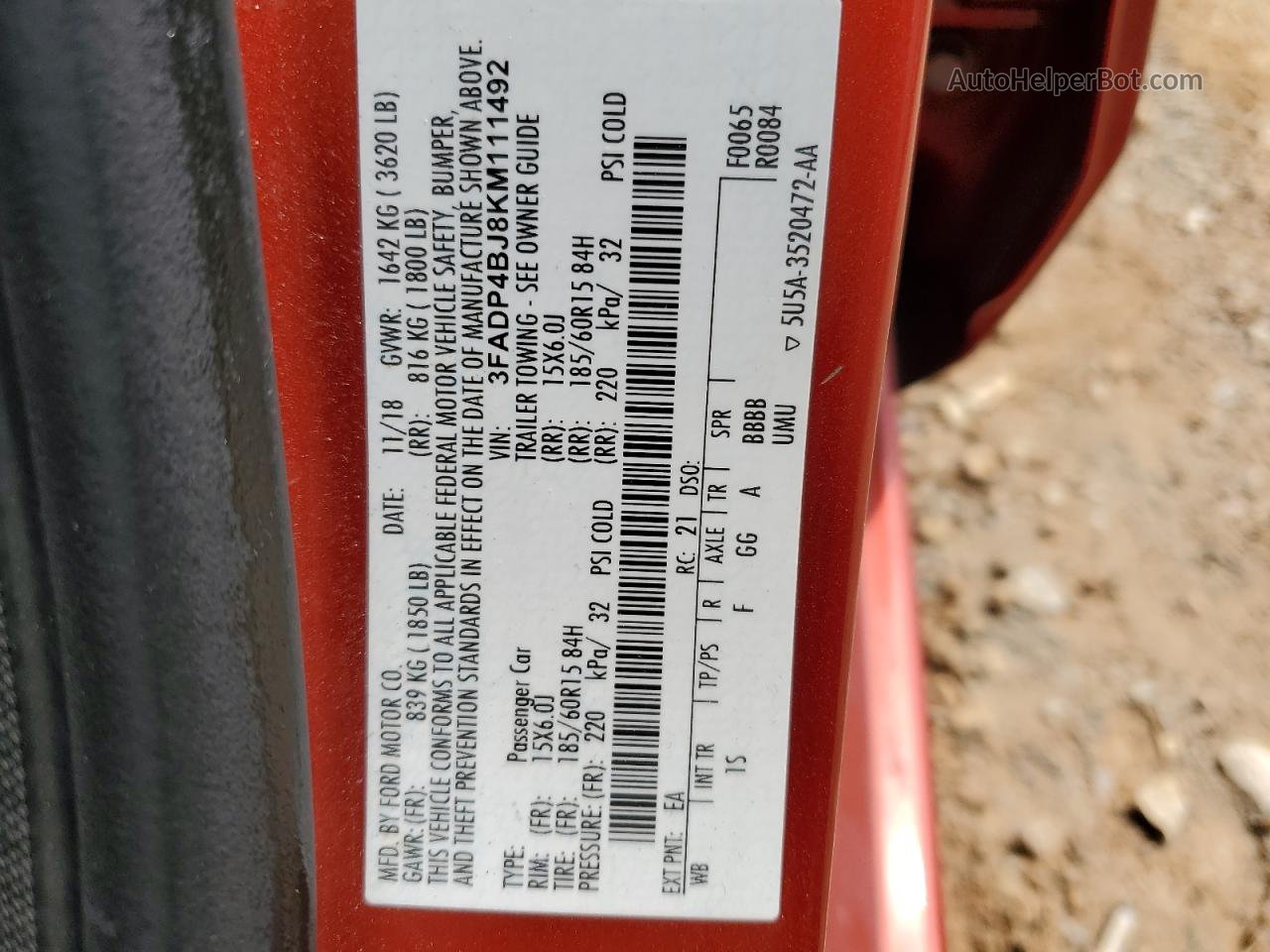 2019 Ford Fiesta Se Red vin: 3FADP4BJ8KM111492