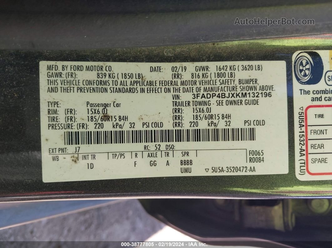 2019 Ford Fiesta Se Gray vin: 3FADP4BJXKM132196