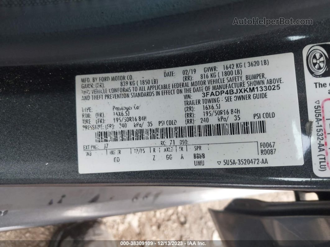 2019 Ford Fiesta Se Серый vin: 3FADP4BJXKM133025