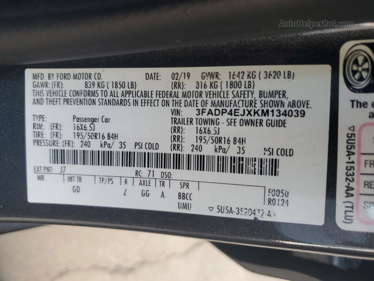 2019 Ford Fiesta Se Gray vin: 3FADP4EJXKM134039