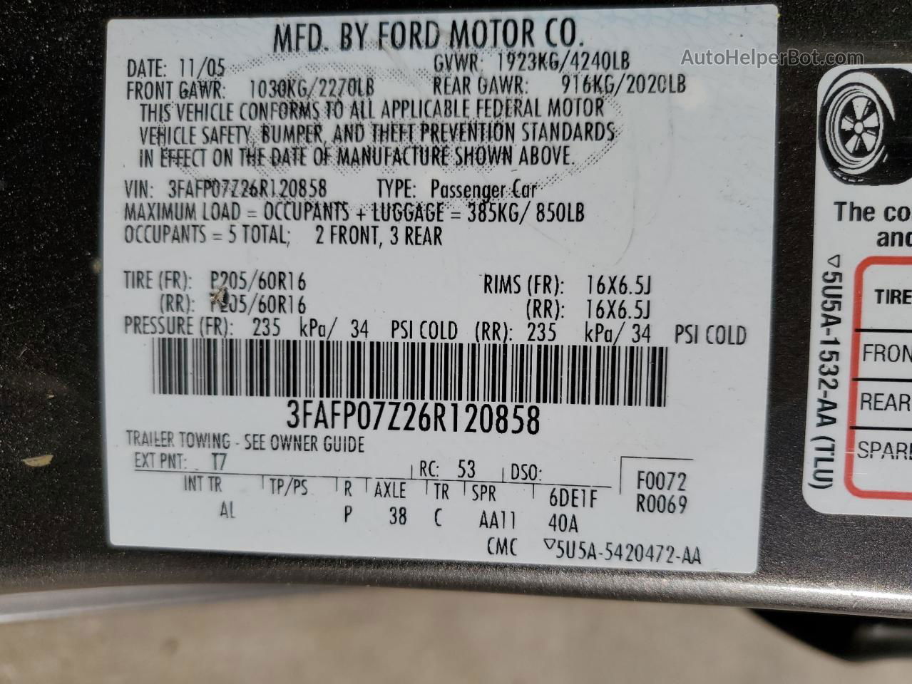 2006 Ford Fusion Se Угольный vin: 3FAFP07Z26R120858